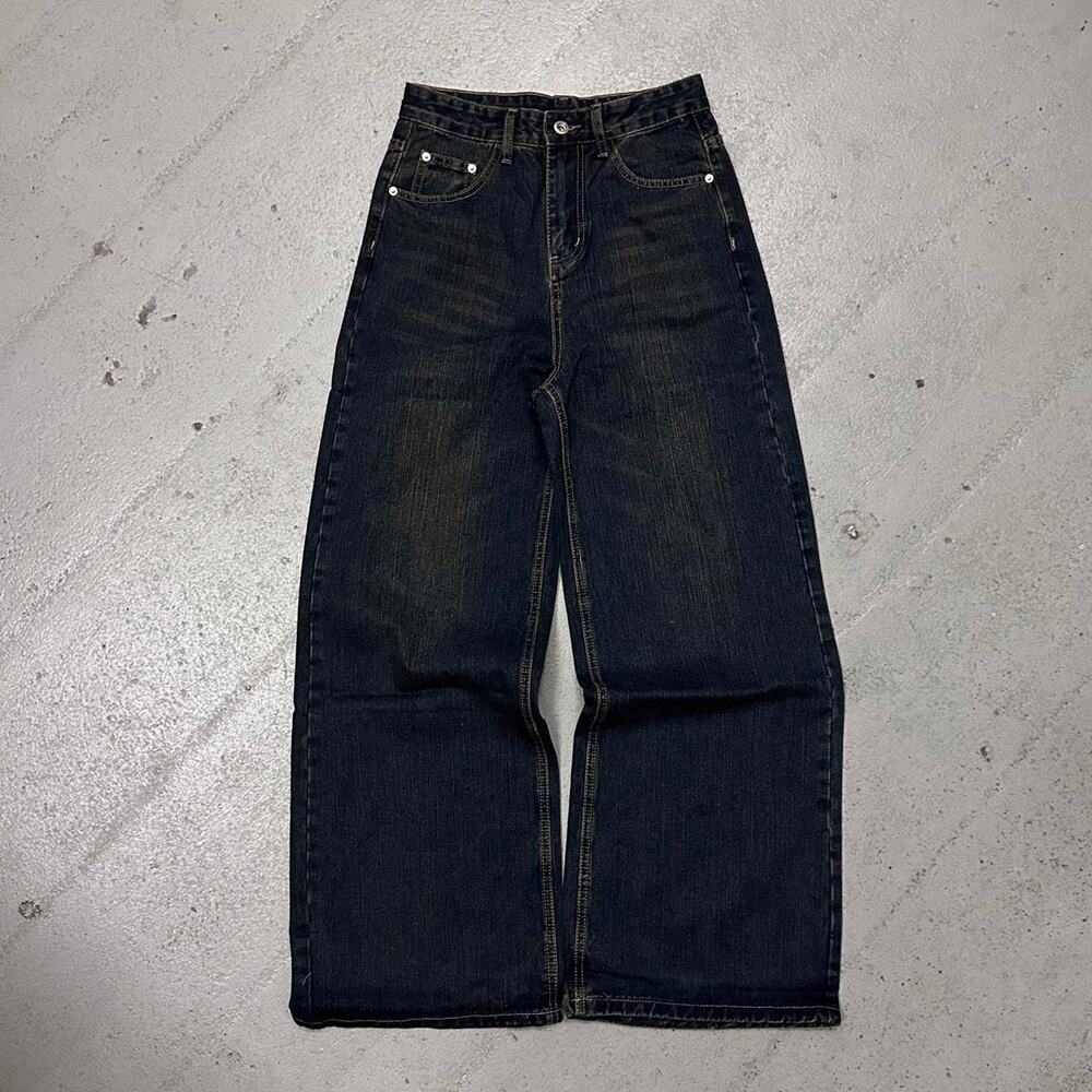 DARK NAVY WIDE LEG BAGGY DENIM WAIST 30 FLAT